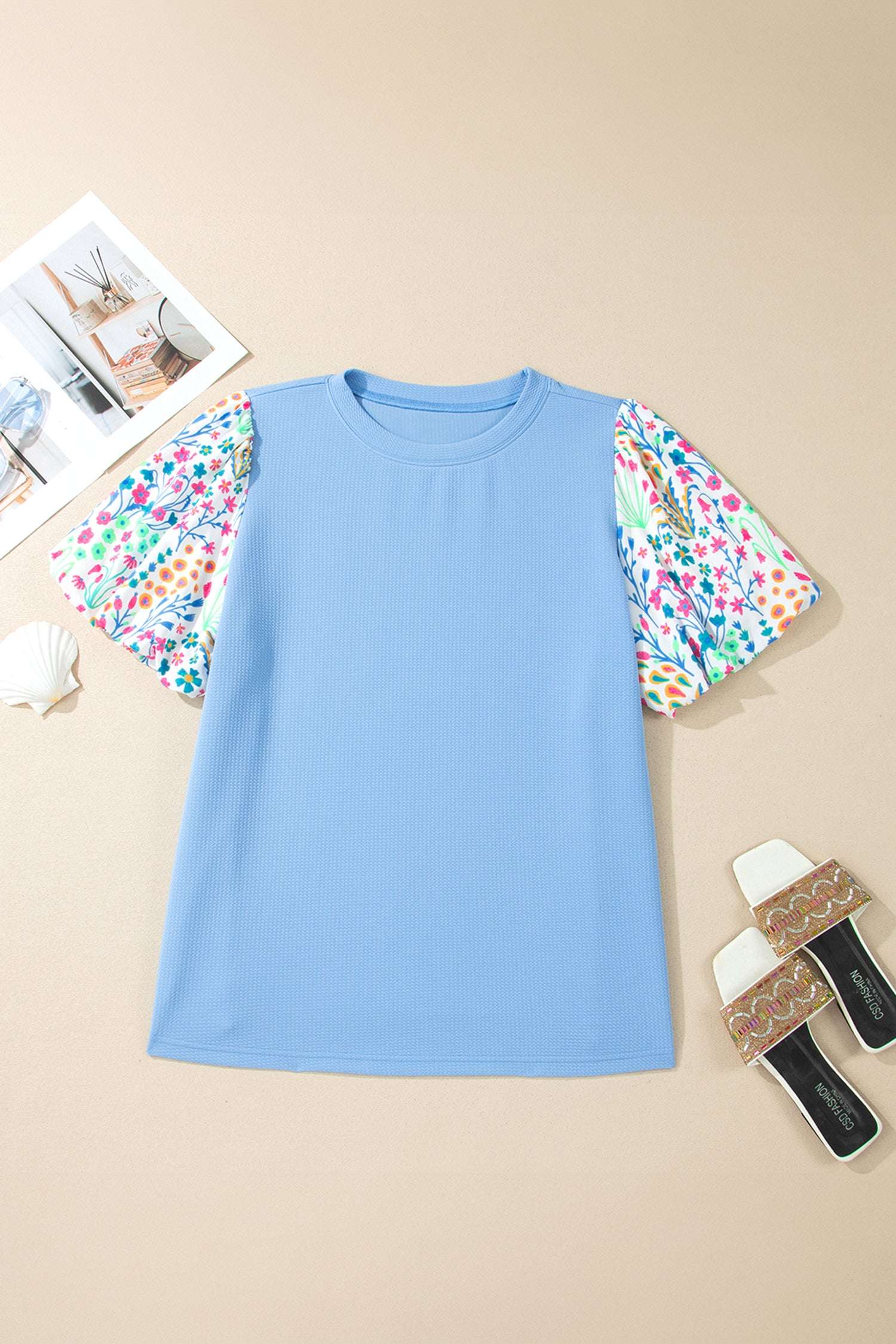 Plus Size Floral Sleeve Top | Textured Bodice Effortless Bloom