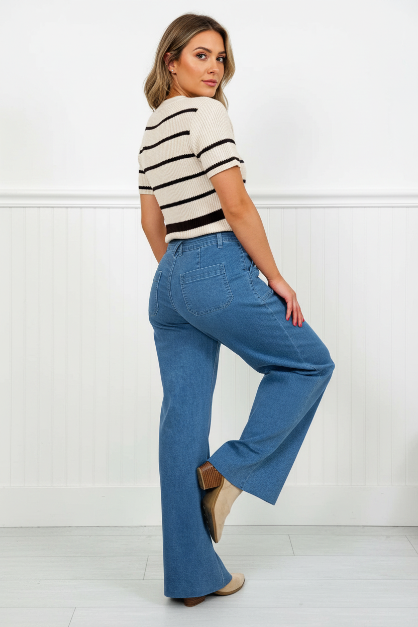 Retro Washed Patch Pocket Loose Jeans