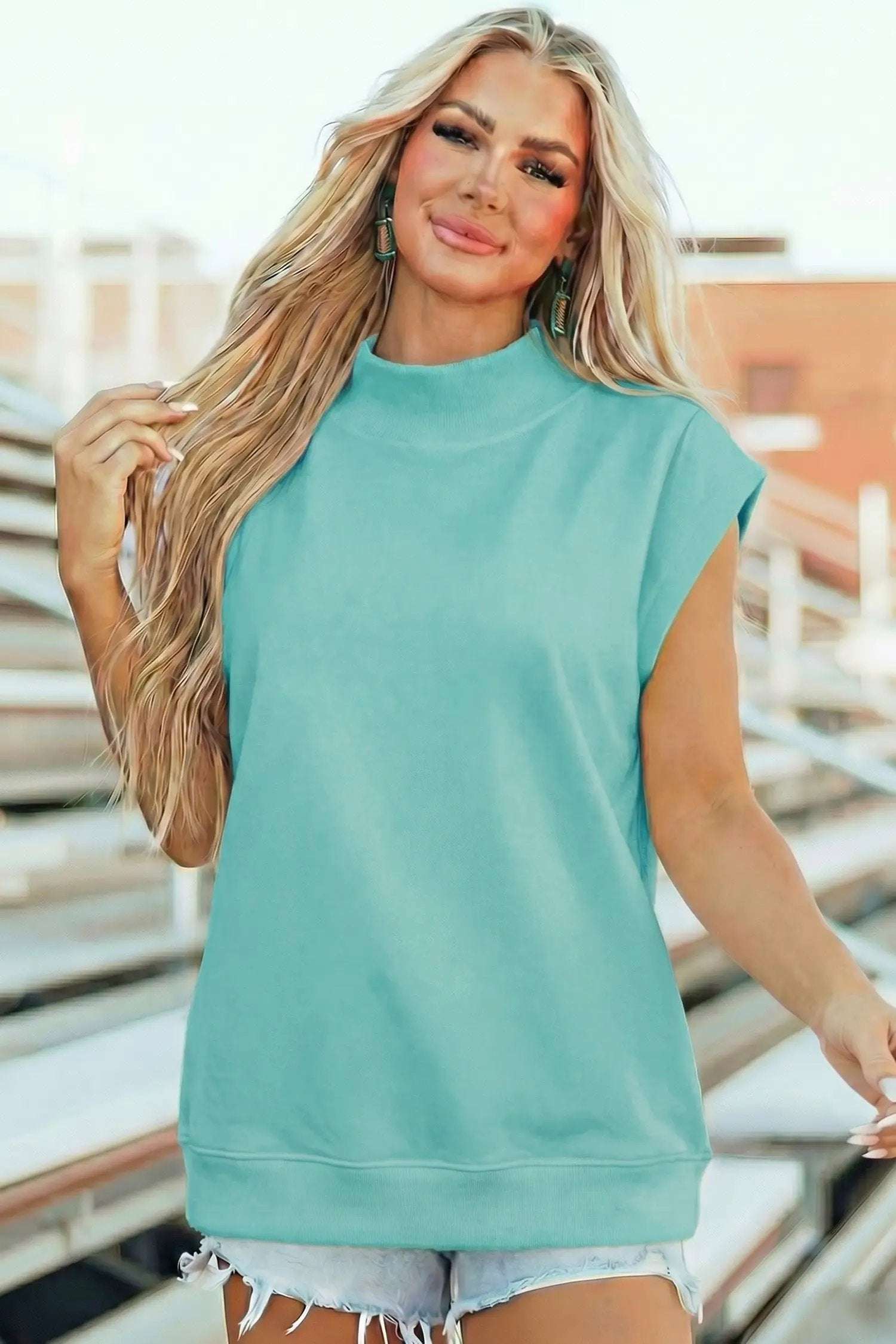 Dear-Lover Dropshipping Everyday Chic | High Neck Cap Sleeve Top Relaxed Fit Blouse - Blouses Tops/Tops & Tees
