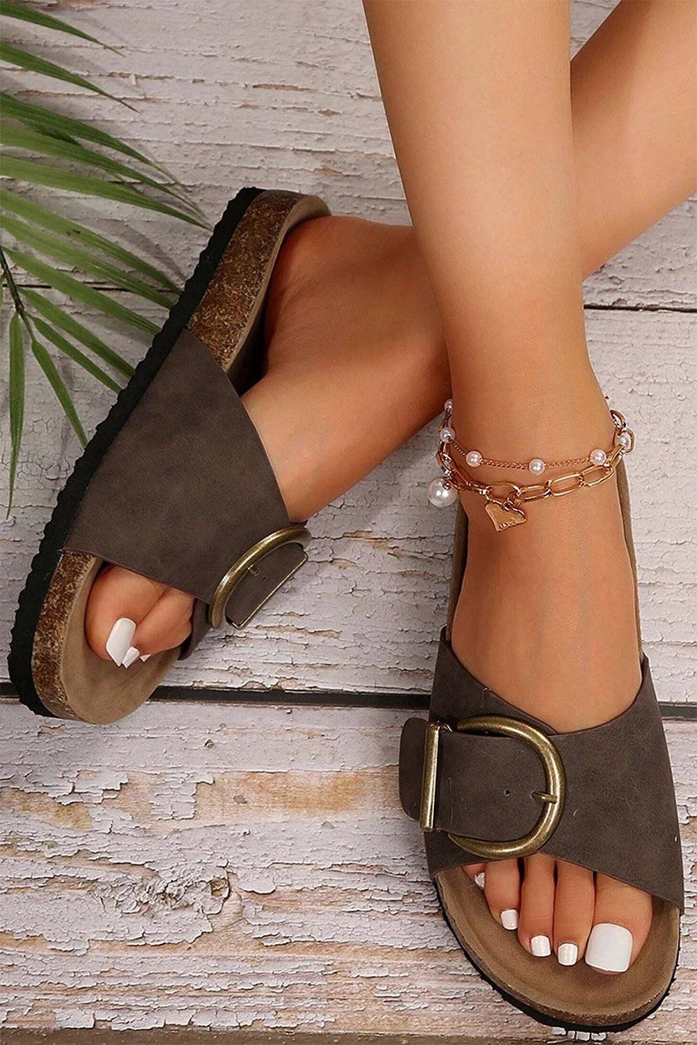 faux suede slip-on sandals