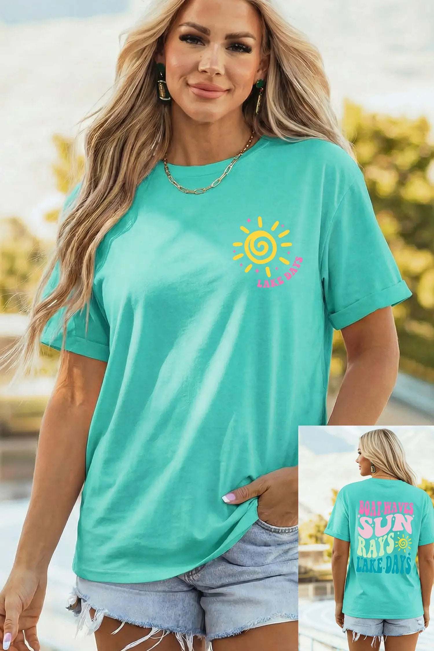 Lake Days double-sided printed graphic tee with relaxed fit for vacation vibes and lake days