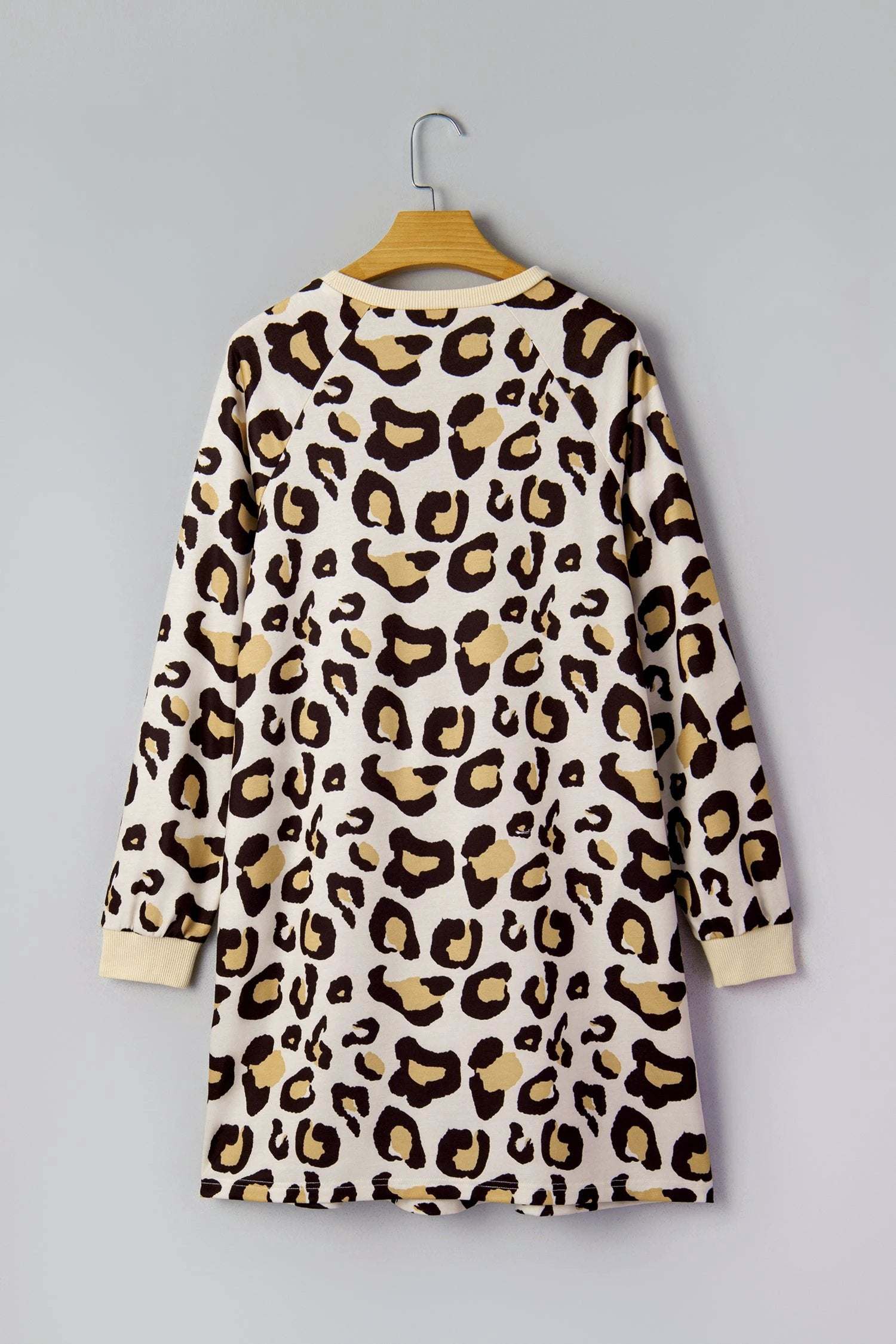 khaki leopard long sleeve shift t shirt dress with pockets for women casual everyday outfit