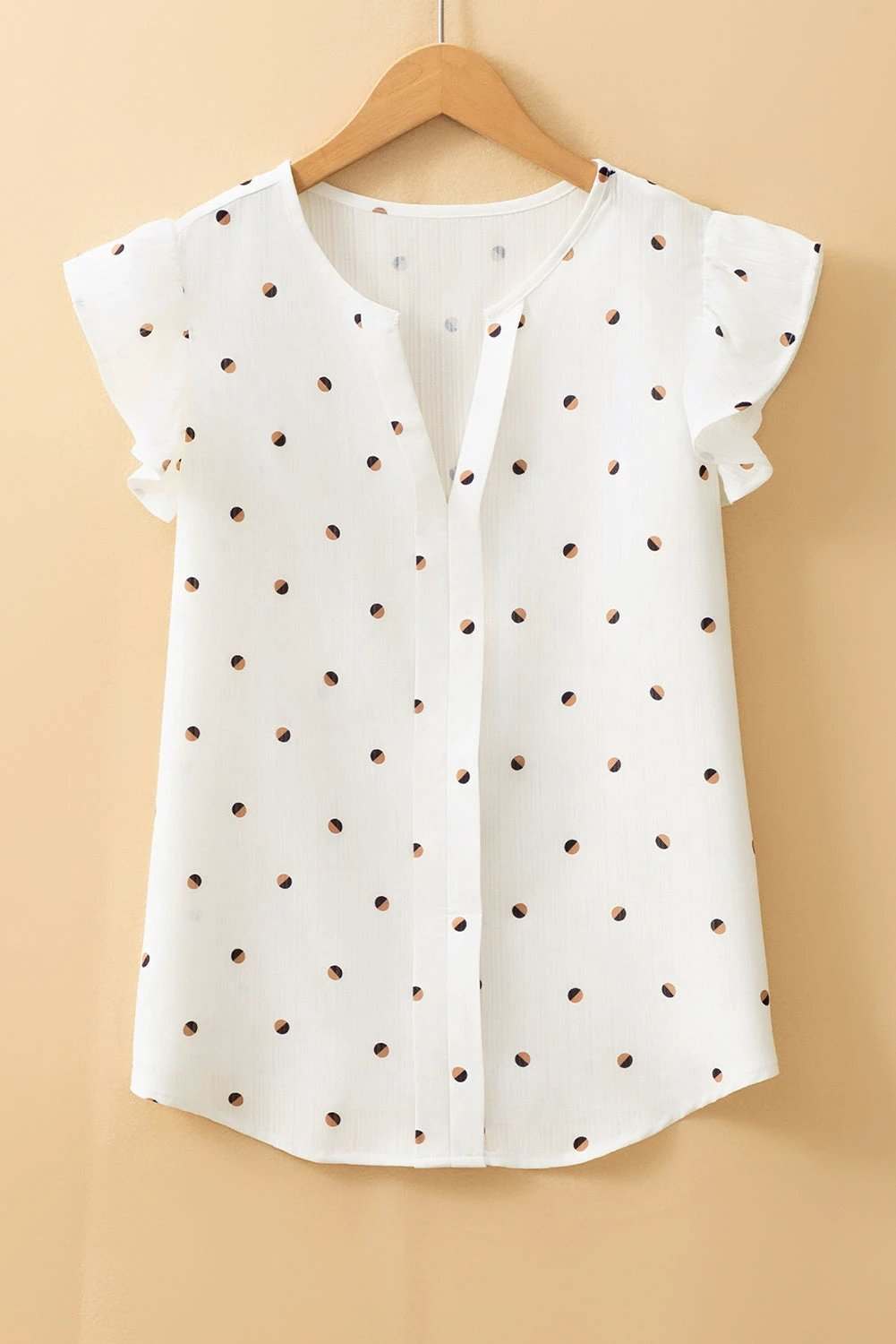 Lightweight Polka Dot Day Dream V-neck tank top with ruffled shoulders