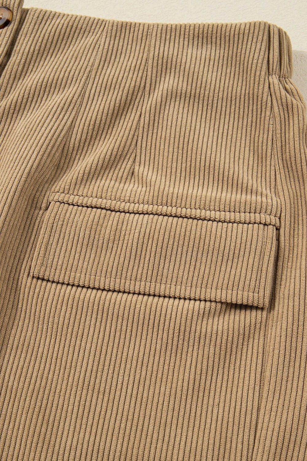 camel corduroy buttoned front faux pockets mini skirt for women casual everyday outfit