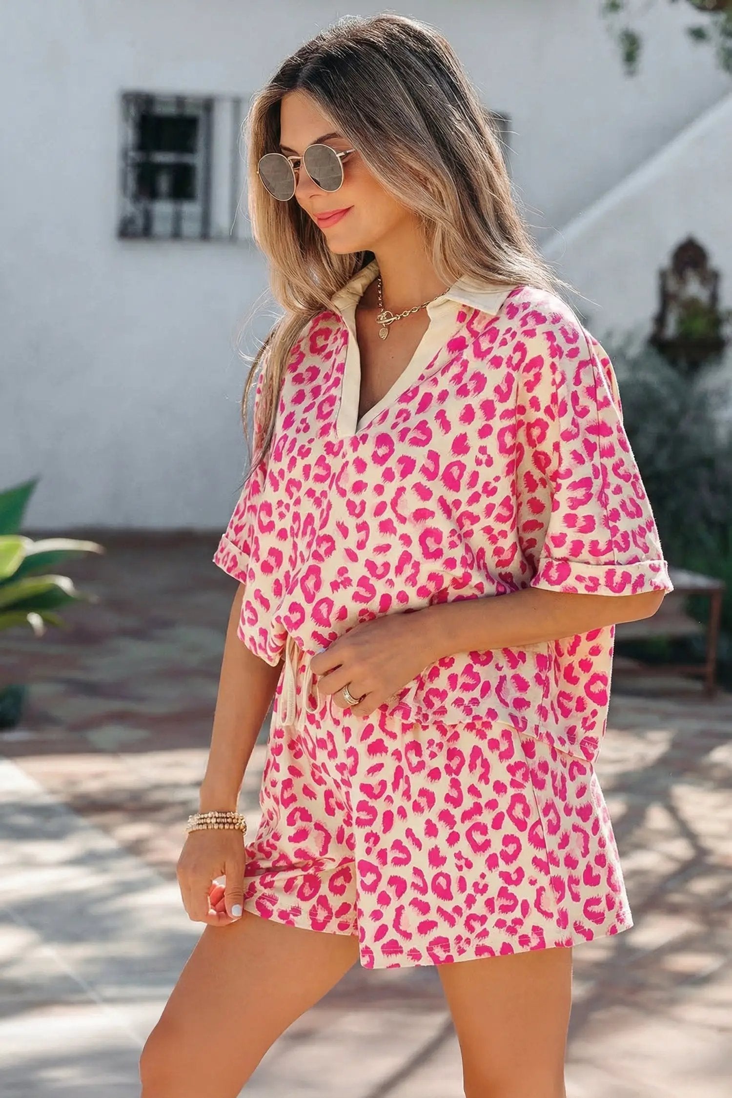 leopard print two-piece outfit set
