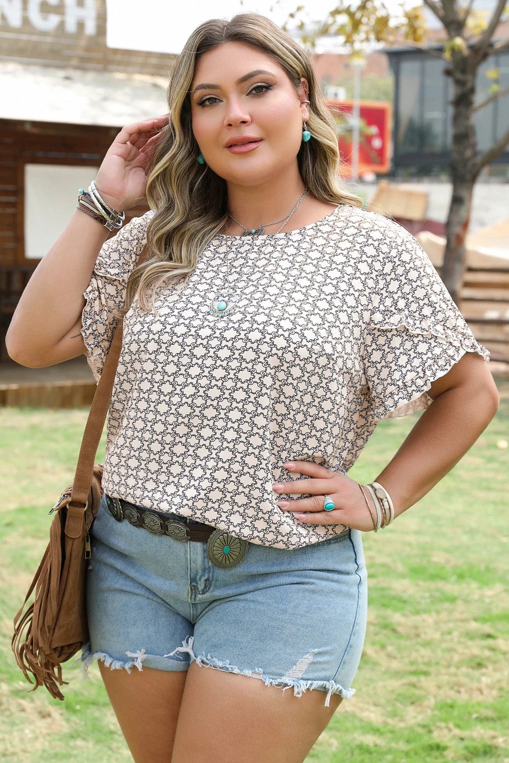 plus size geometric print blouse