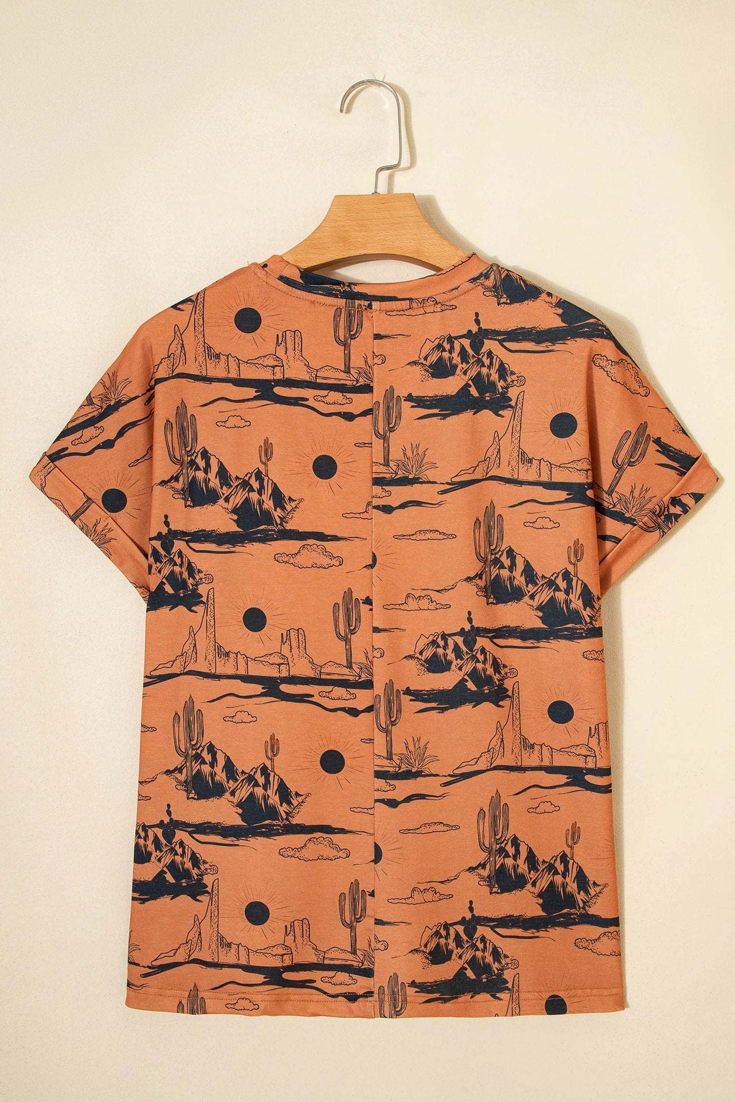 chestnut desert sand print short sleeve knit top for women casual everyday outfit