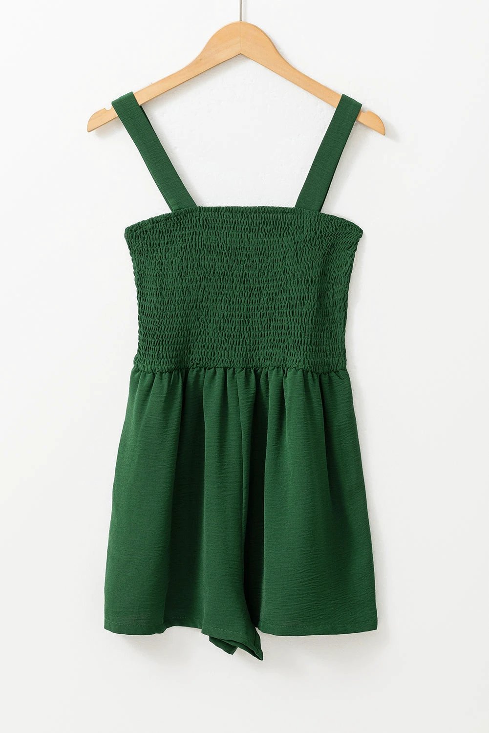 green casual pocketed smocked sleeveless romper for women casual everyday outfit