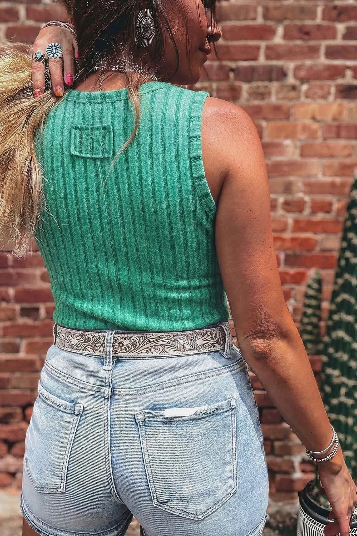 Ribbed Mineral Wash Tank Top slim fit cozy western casual top