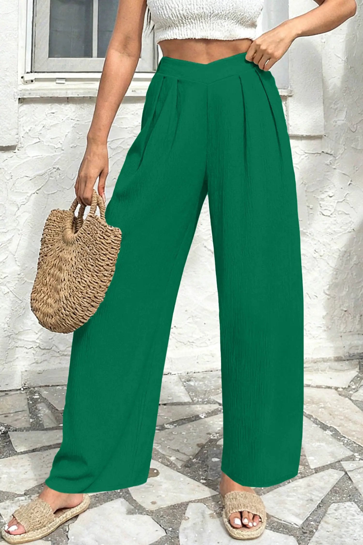 Textured Wide-Leg Pants