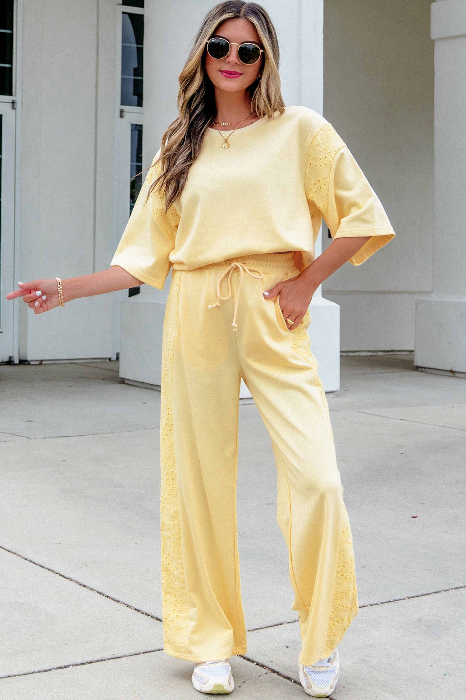 Patchwork Top and Elastic-Waist Pants — women's everyday pants | J&H Apparel