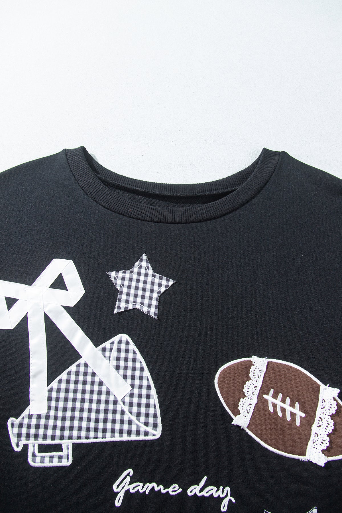 Black Rugby Game Day Patchwork Graphic Plus Size Sweatshirt