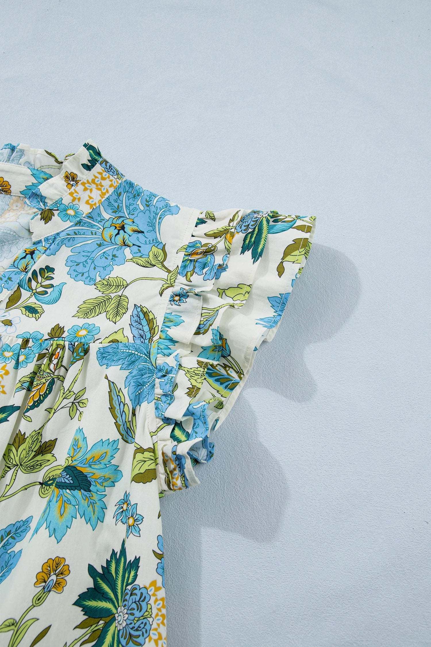 beige floral print v neck triple ruffle short sleeve shift mini dress for women casual everyday outfit