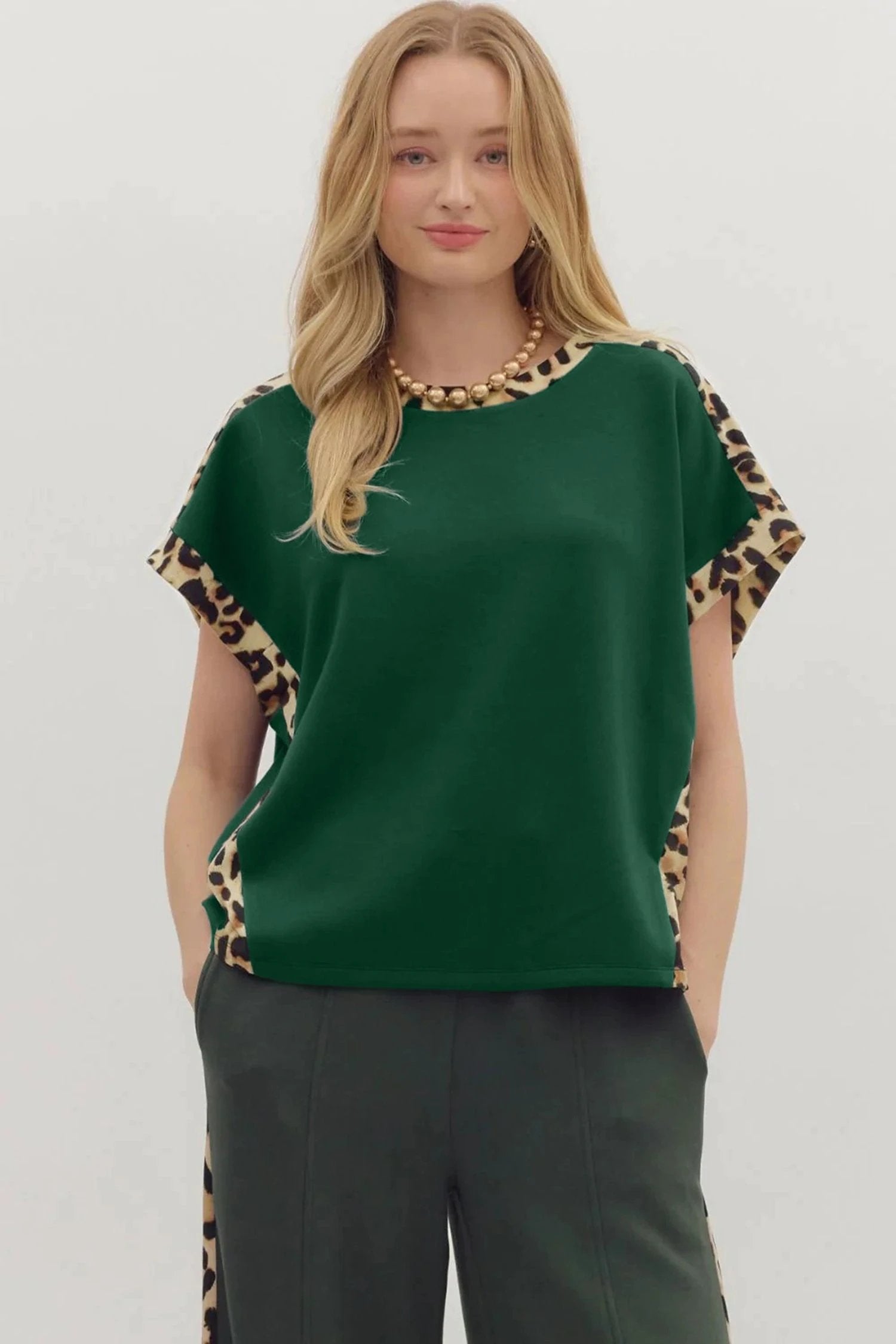 Leopard Trim Sea Green Tee