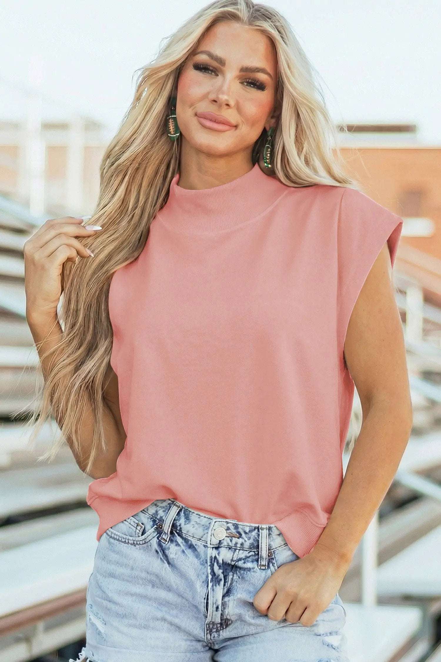 Dear-Lover Dropshipping Everyday Chic | High Neck Cap Sleeve Top Relaxed Fit Blouse - Blouses Tops/Tops & Tees