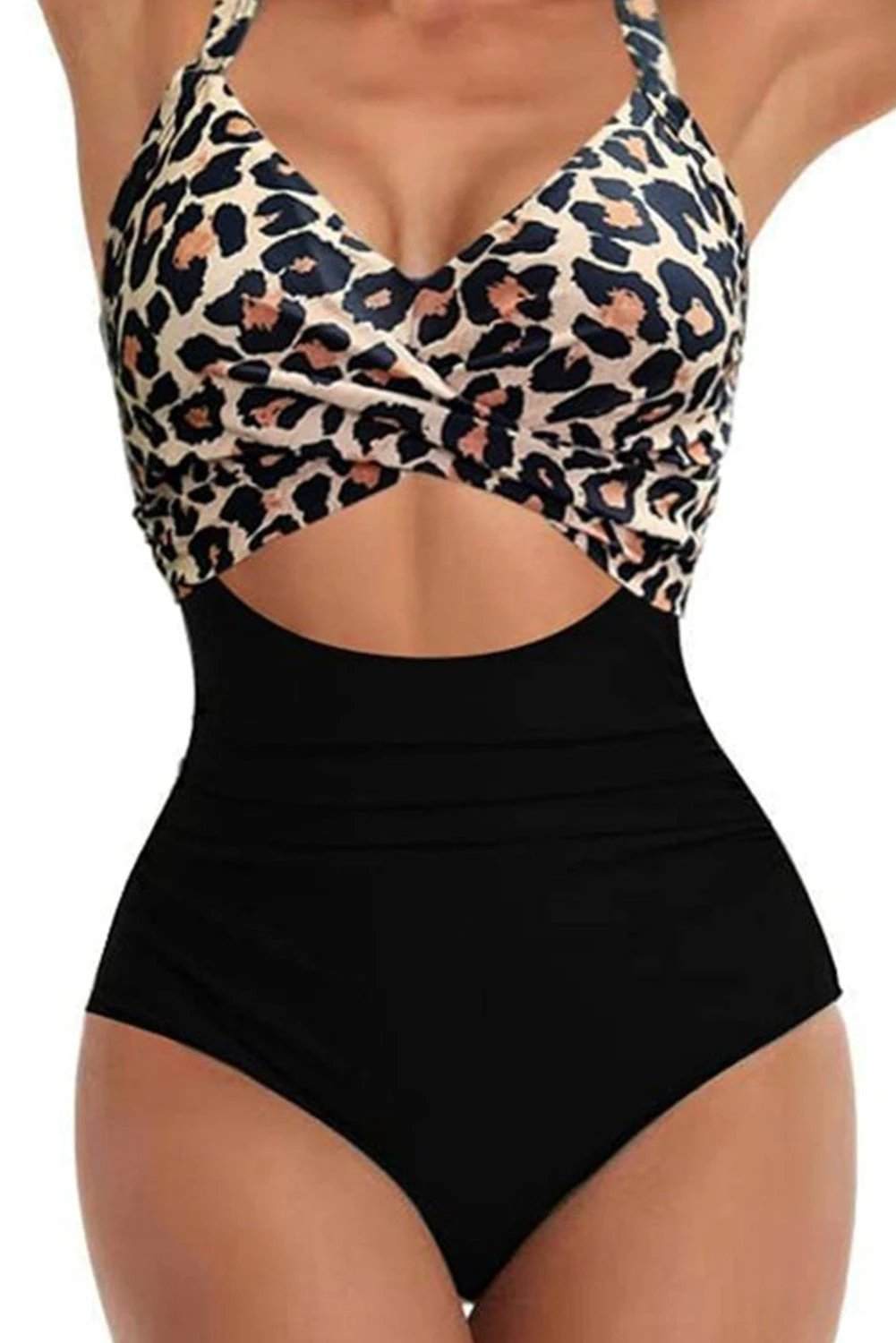 two-tone leopard print monokini