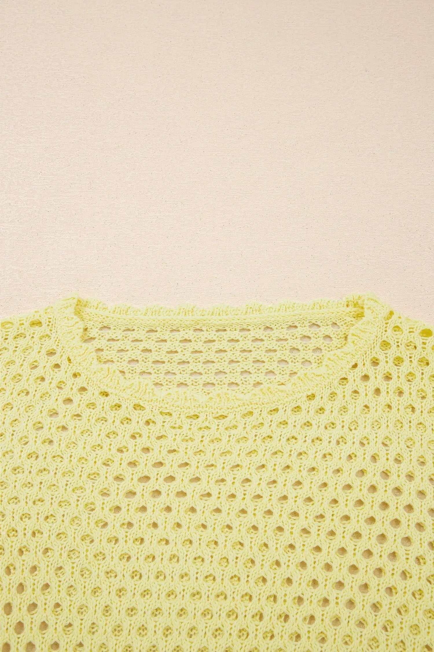 Hollow Out Knit Top with scalloped trim and long sleeves