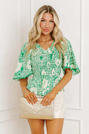 Flirty Floral Smocked V-Neck Blouse — women's everyday top | J&H Apparel