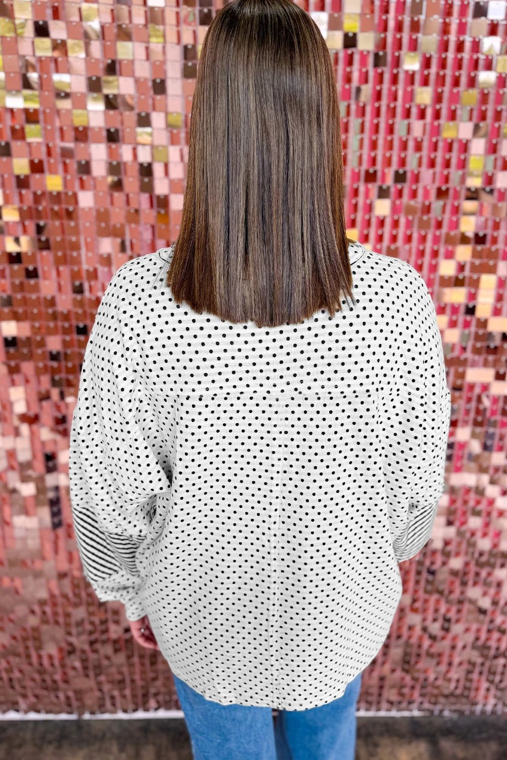 Plus Size Patchwork Dot Print Henley top