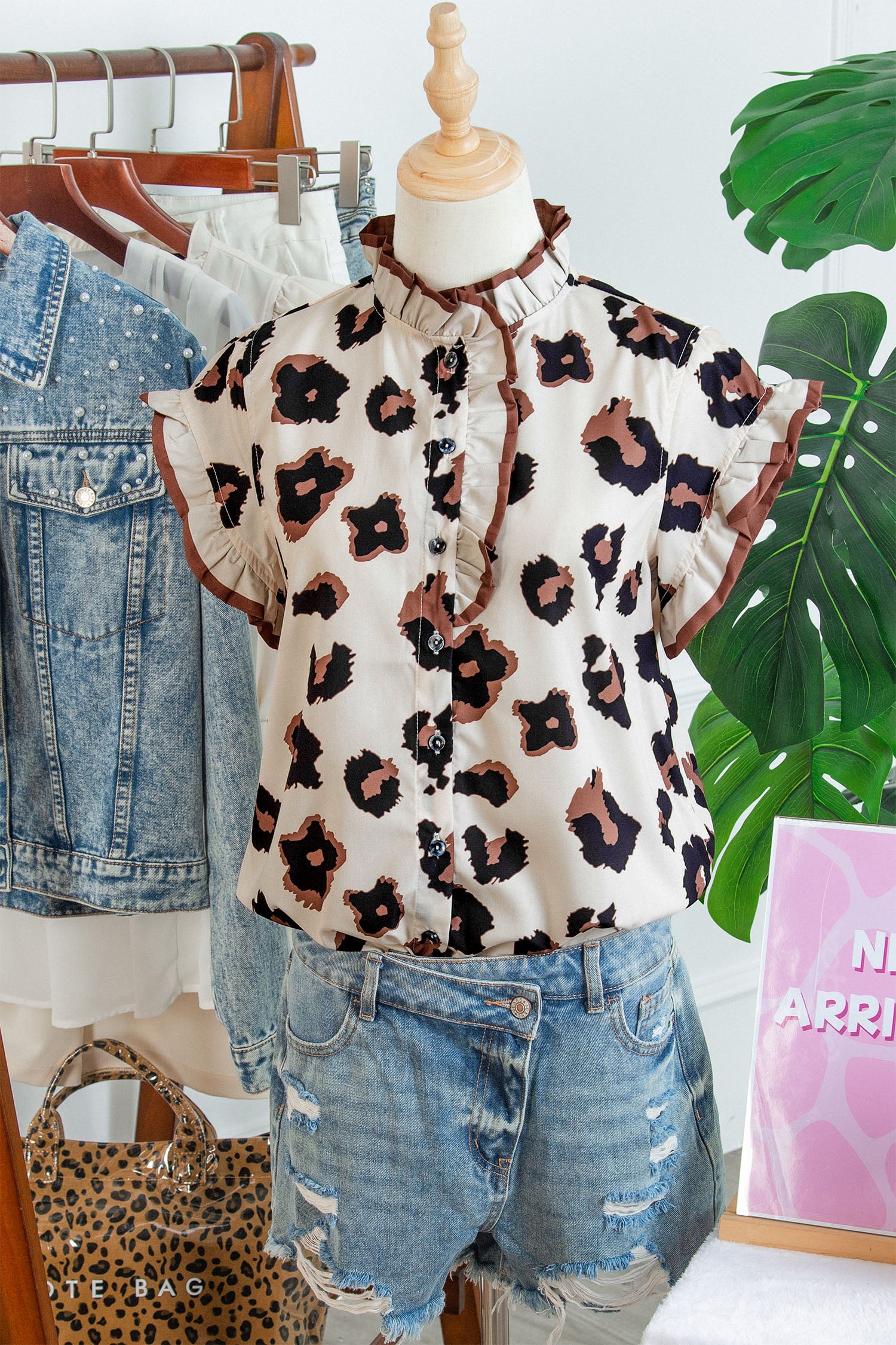 Leopard Print Ruffle Sleeve Blouse — women's everyday blouse | J&H Apparel