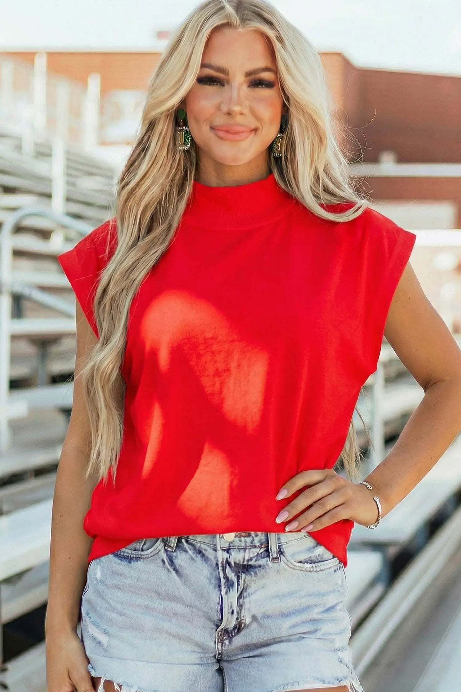 Dear-Lover Dropshipping Everyday Chic | High Neck Cap Sleeve Top Relaxed Fit Blouse - Blouses Tops/Tops & Tees