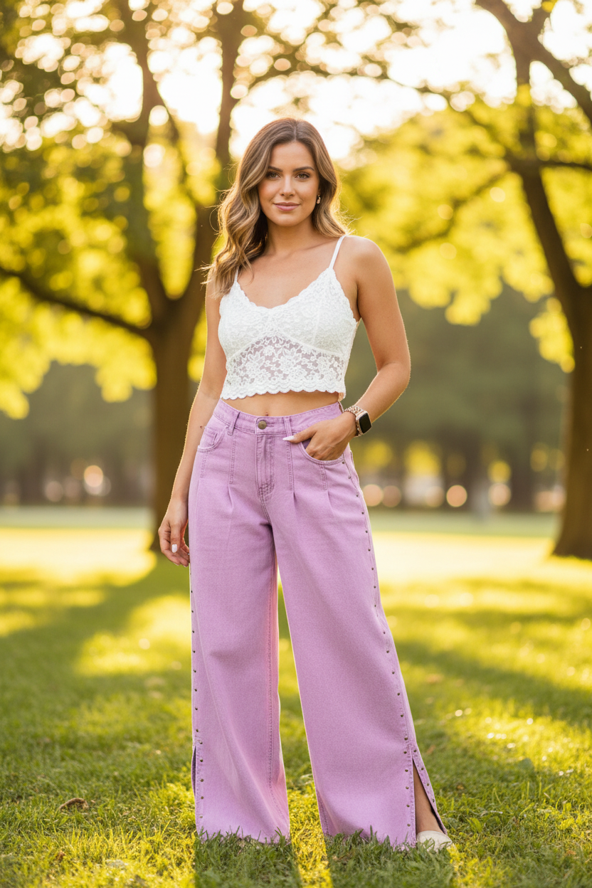 Beaded Side Detail Split Loose Jeans — women's everyday bottoms | J&H Apparel