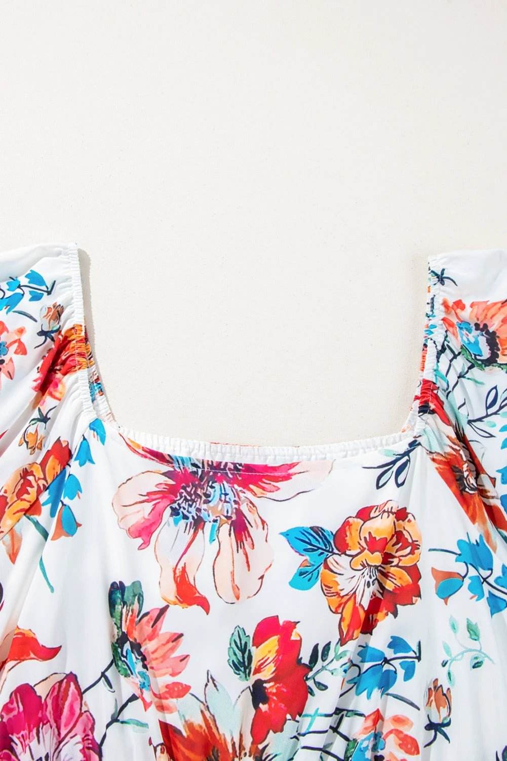 Plus size floral midi dress with square neckline and puff sleeves by Sunday Ready