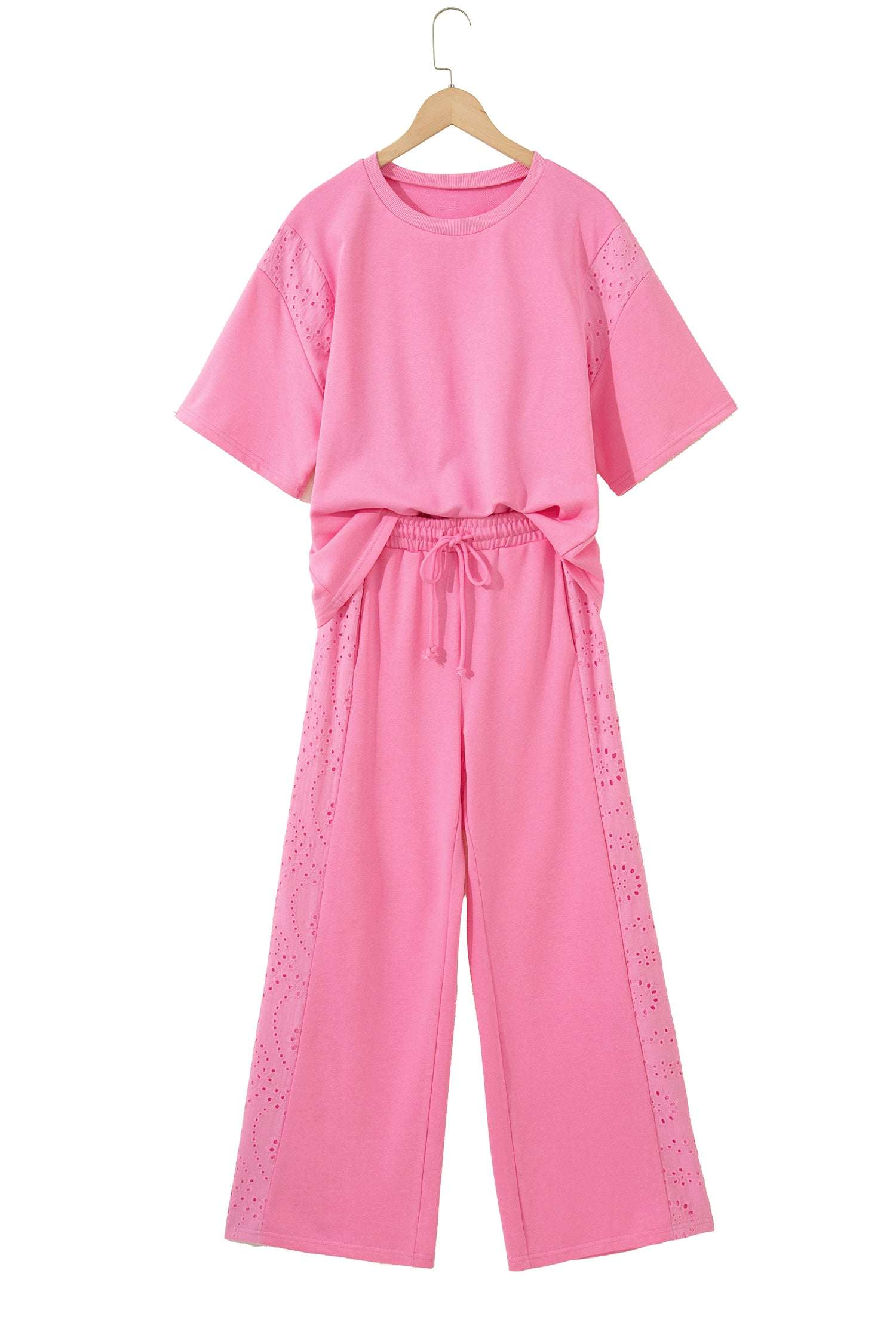 Two-Piece Lace Outfit Set | Patchwork Top and Elastic-Waist Pants