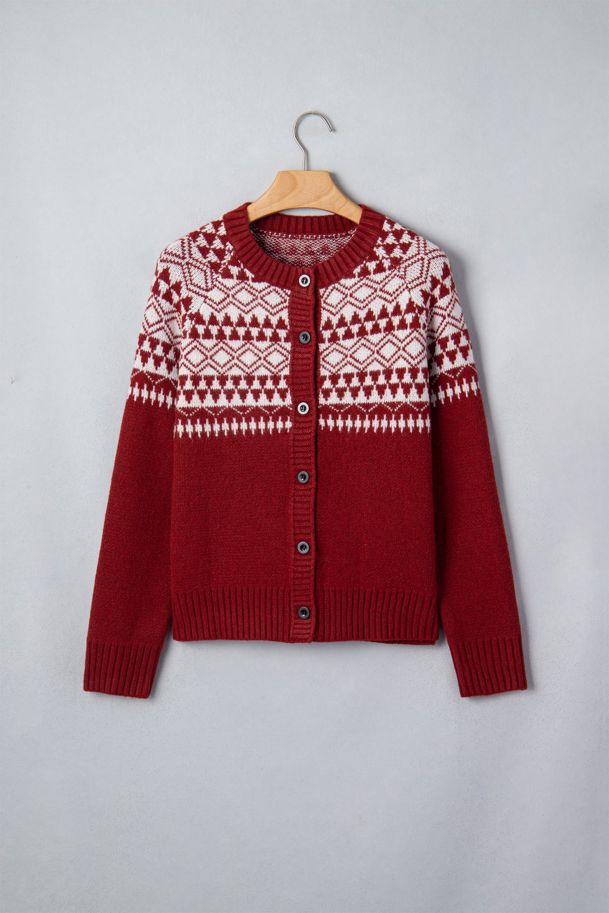Geometric Print Button Front Long Sleeve Knitwear Cardigan