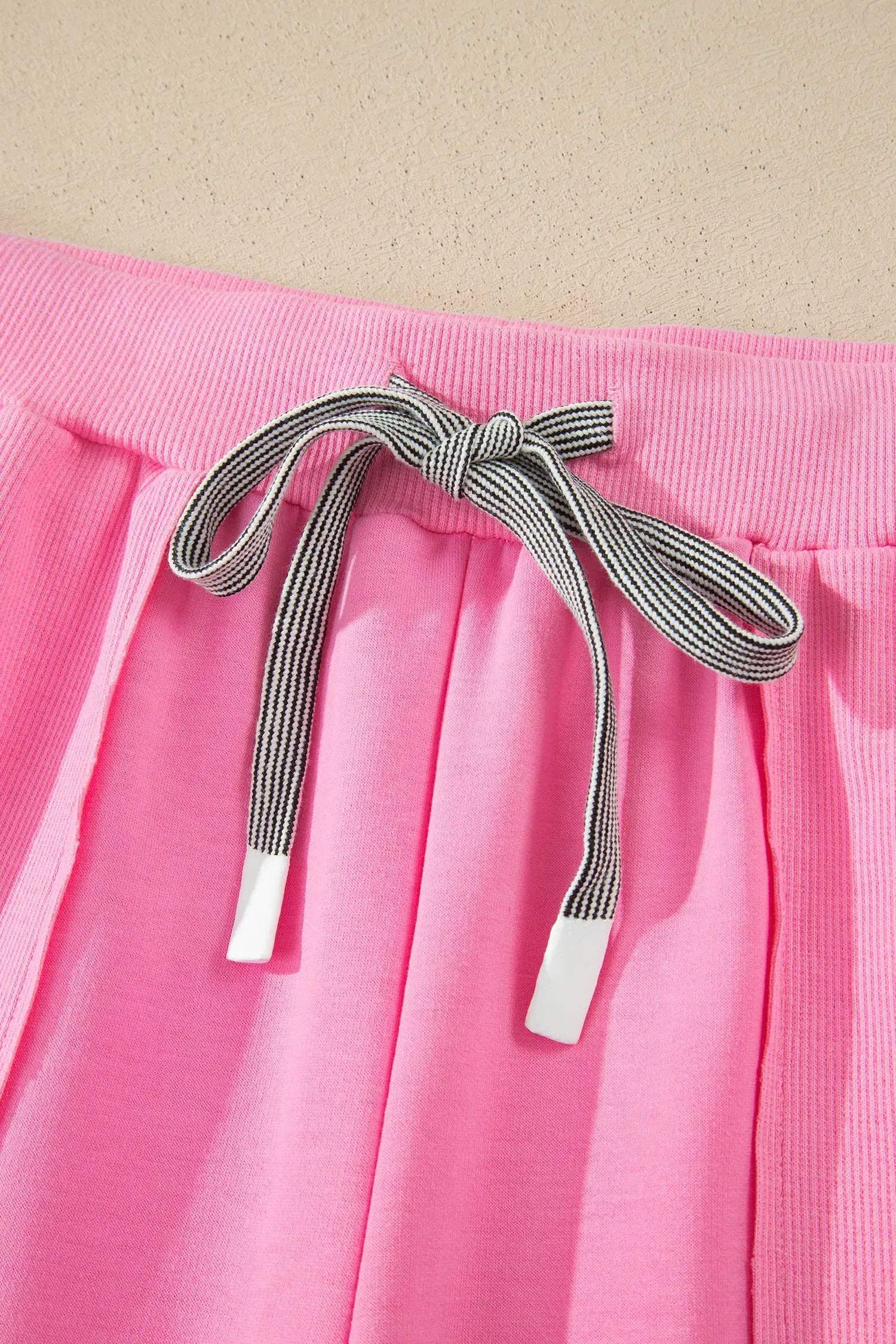 Pink Mom Chic V-neck short sleeve top and drawstring shorts 2-piece set