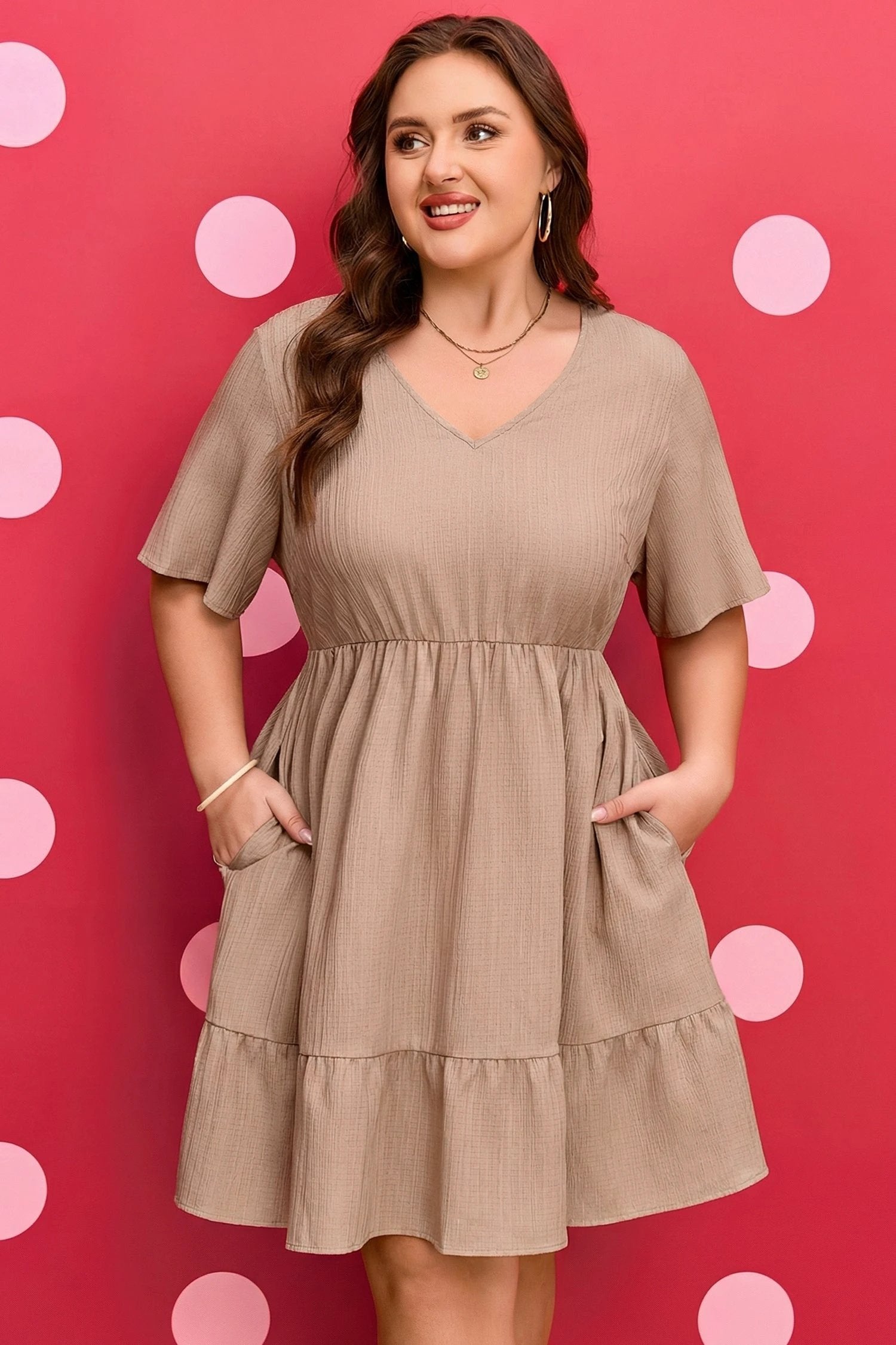 Plus Size Textured Ruffled Dress