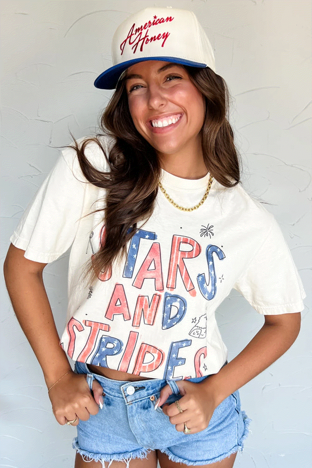 white stars and stripes crew neck graphic tee for women casual everyday outfit