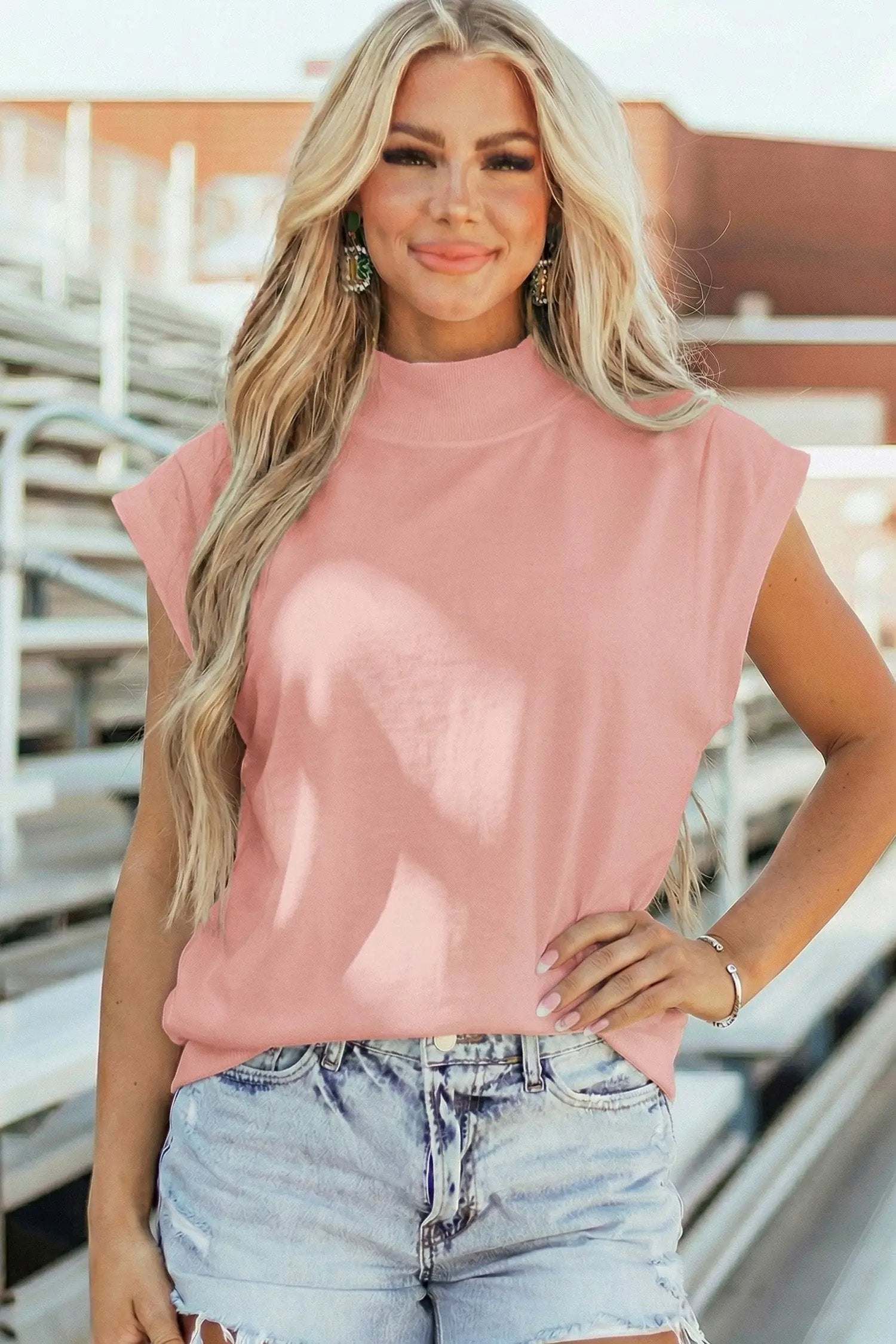 Dear-Lover Dropshipping Everyday Chic | High Neck Cap Sleeve Top Relaxed Fit Blouse - Blouses Tops/Tops & Tees