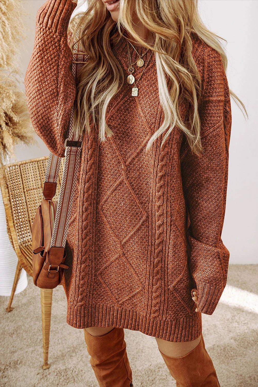 Cable knit drop-shoulder Sweater Dress | Cozy Confidence - Shop now.
