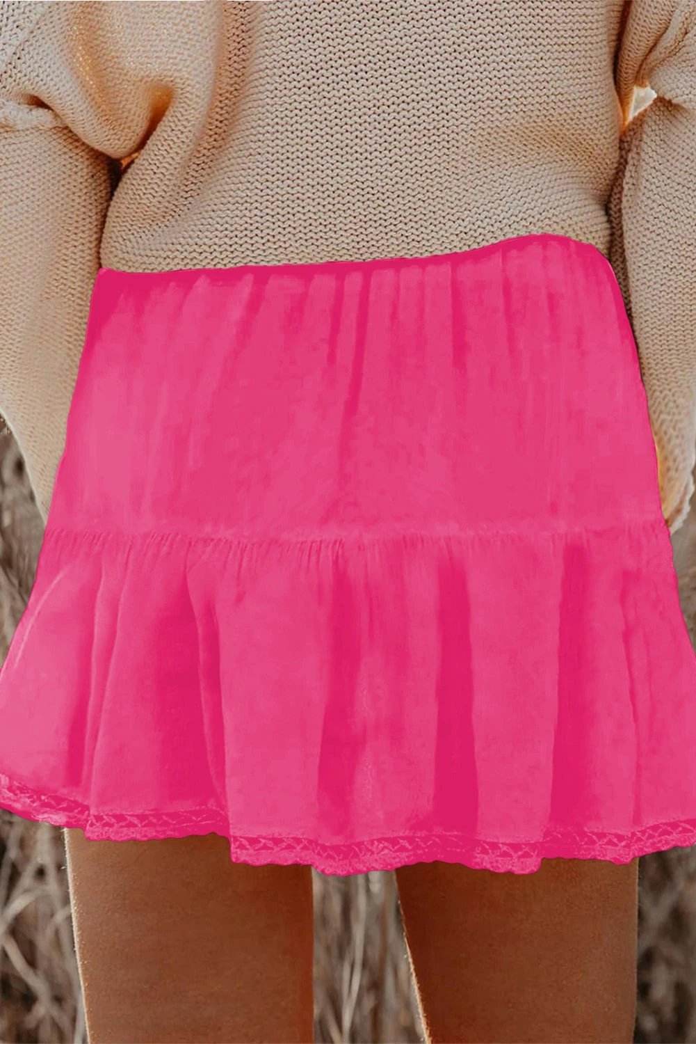 white plus size frilled elastic waist lace trim boho ruffled shorts for women casual everyday outfit