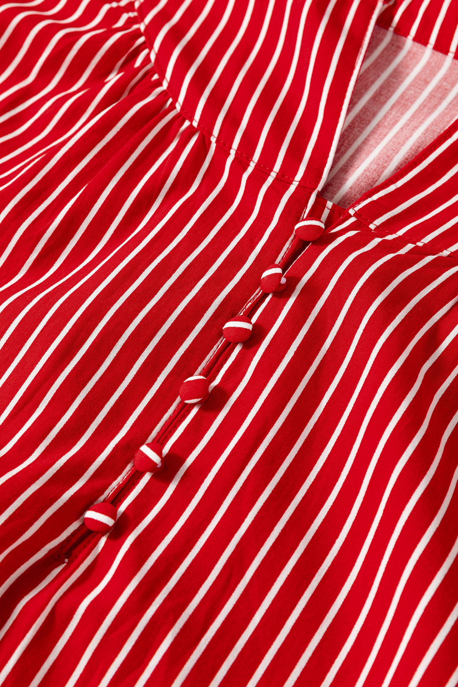 Stripe Ruffled Short Puff Sleeve Button Front Blouse — women's everyday bottoms | J&H Apparel