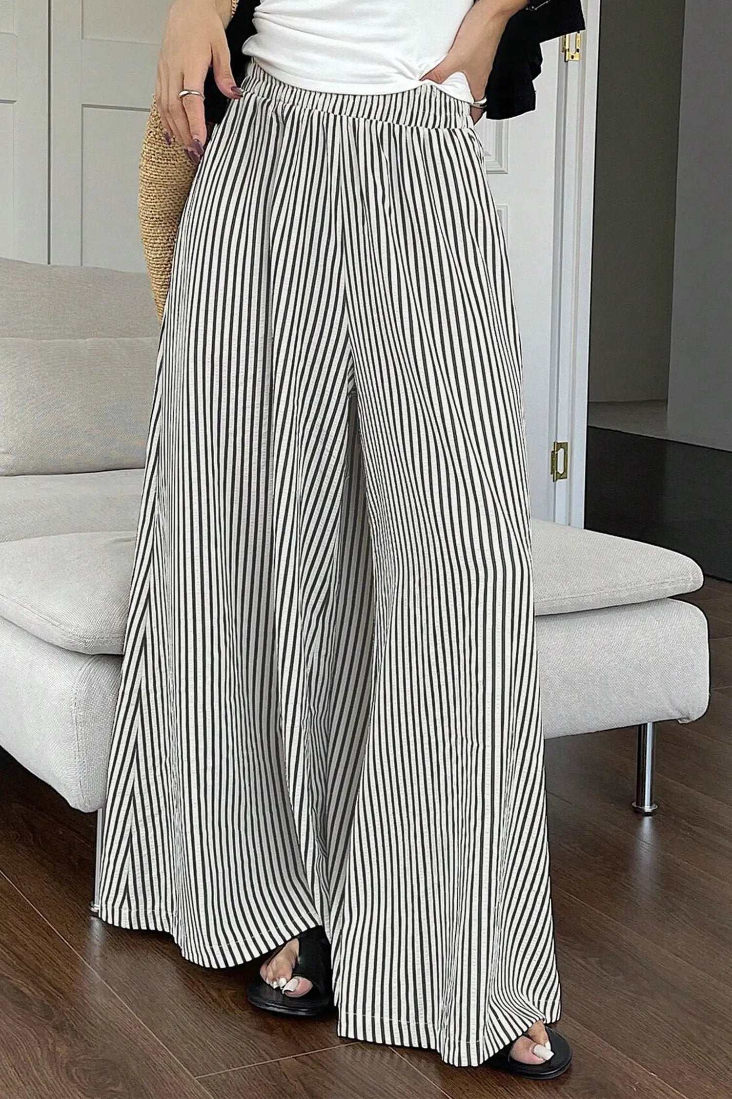 Striped Wide-Leg Pants with elastic waist and ultra wide-leg silhouette