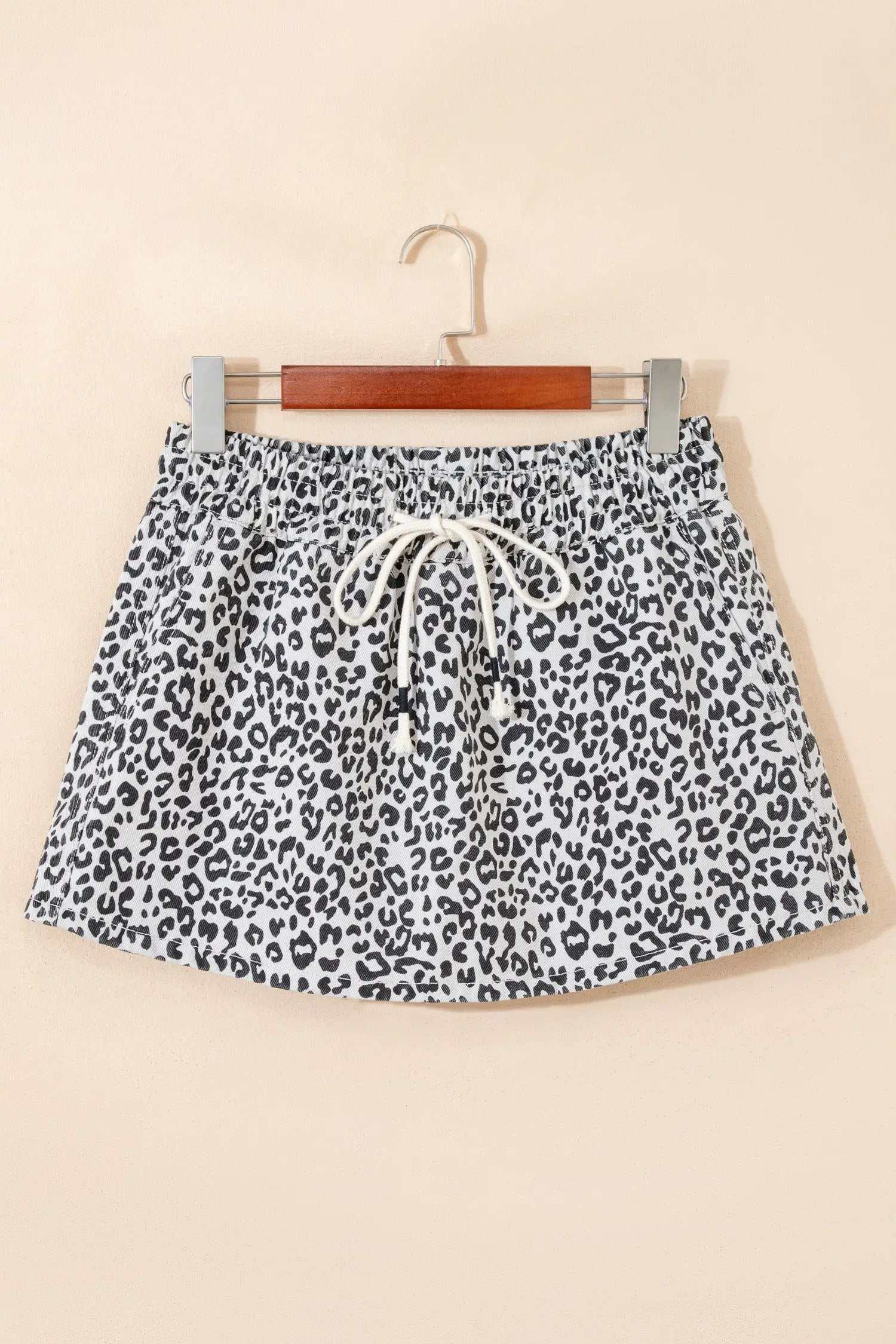 Leopard Print Denim Skort with tassel drawstring casual weekend style