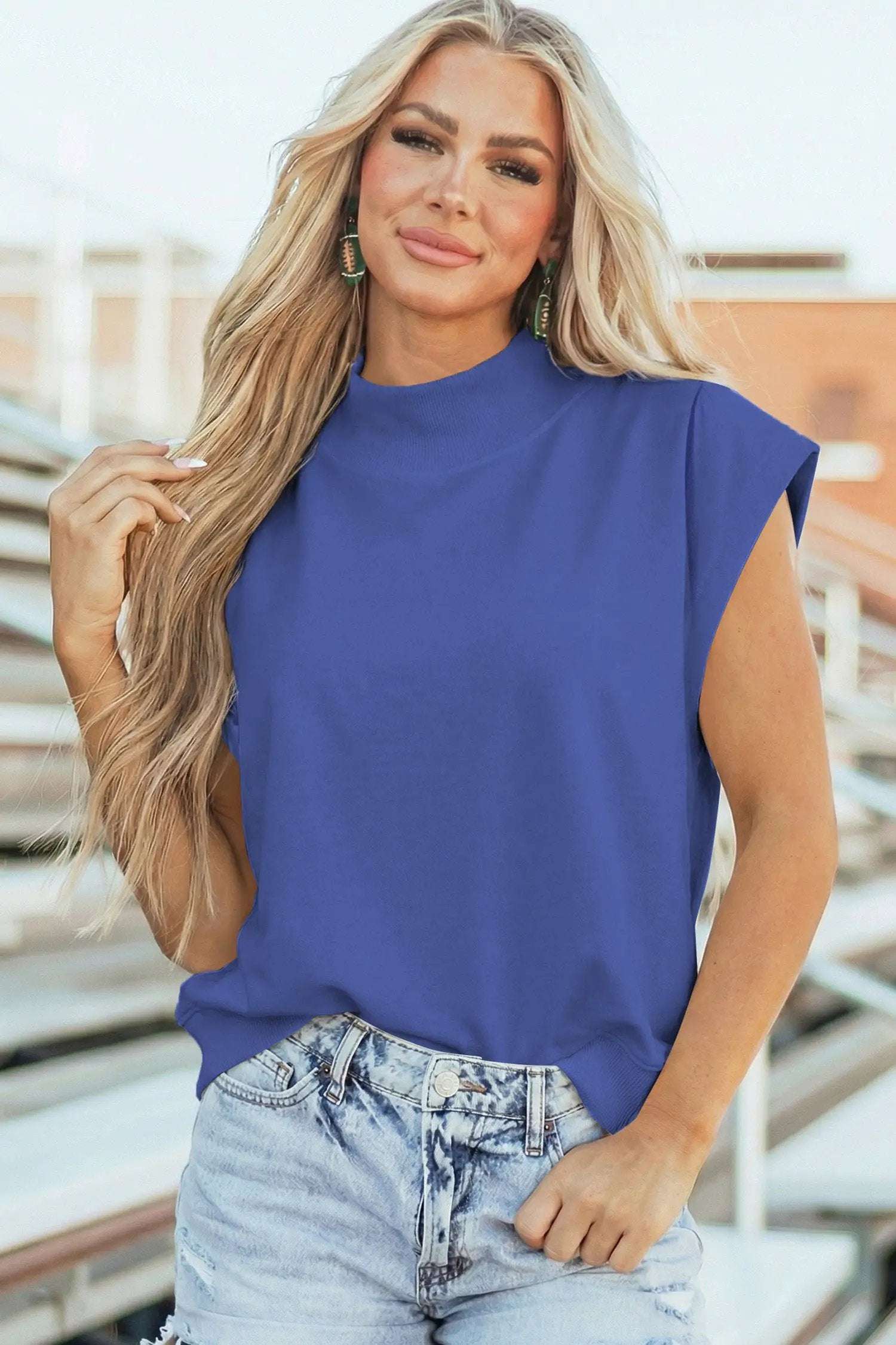 Dear-Lover Dropshipping Everyday Chic | High Neck Cap Sleeve Top Relaxed Fit Blouse - Blouses Tops/Tops & Tees