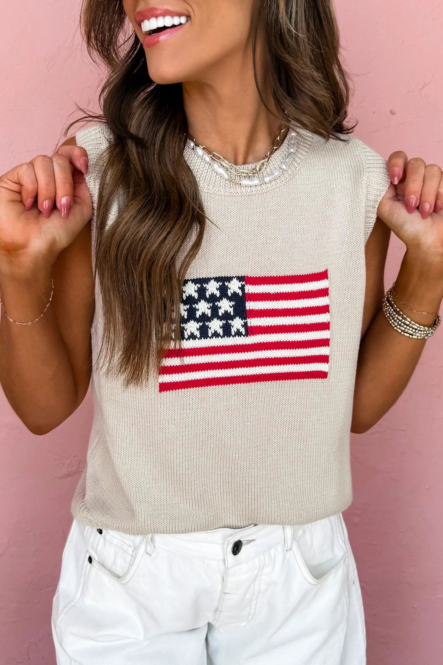 parchment american flag sleeveless sweater for women casual everyday outfit