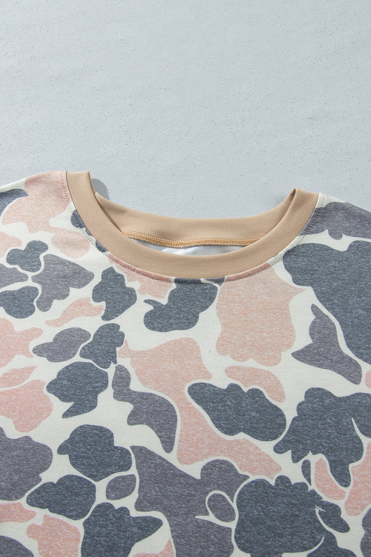 Multicolour Camouflage Print Round Neck Drop Shoulder Pullover Plus Size Shorts Set