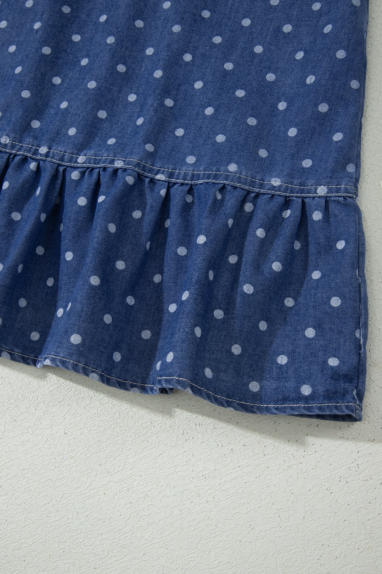 Polka Dot Ruffle Hem Sleeveless Denim Mini Dress — everyday dress for women | J&H Apparel