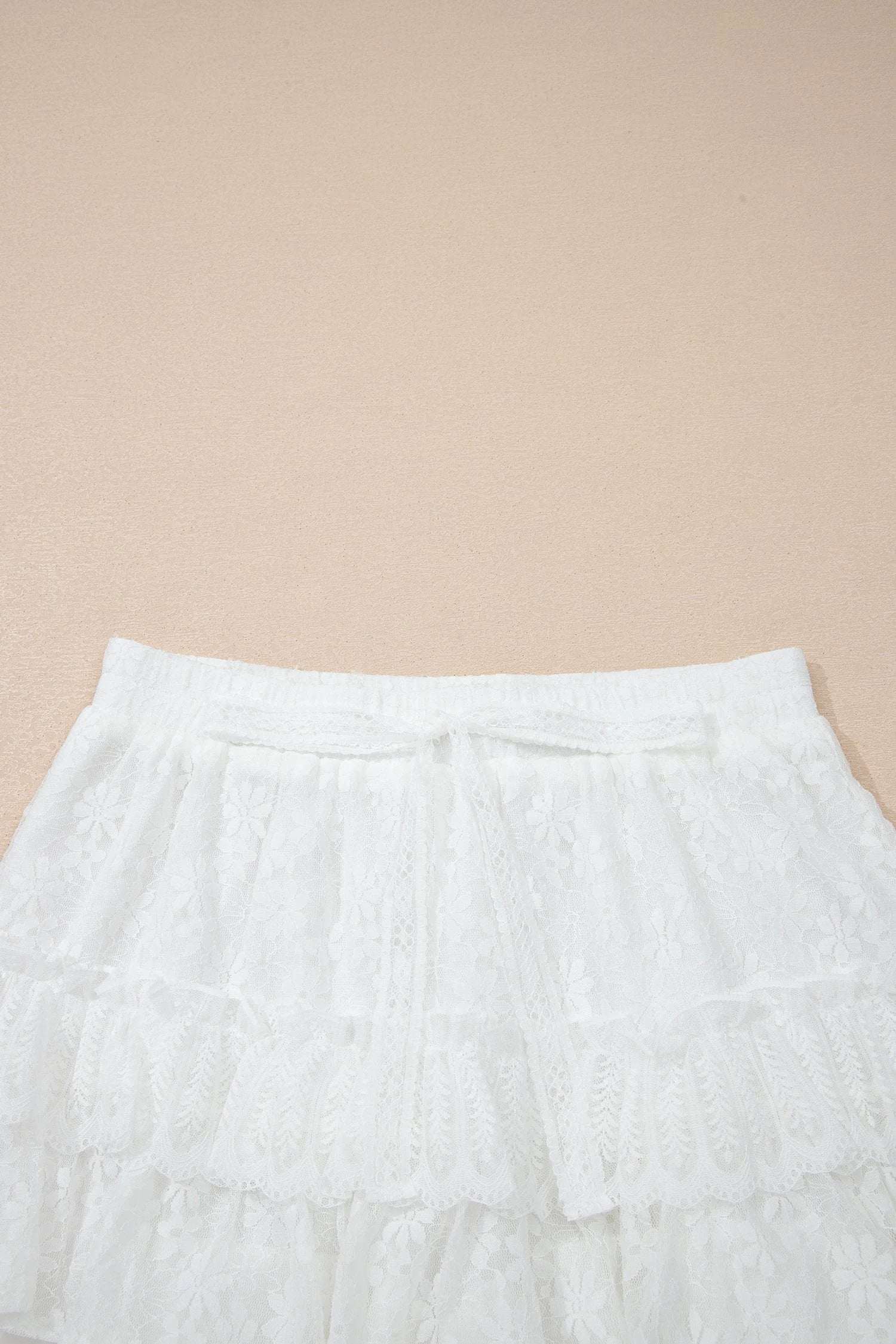 white lace ruffle tiered drawstring elastic waist sweet shorts for women casual everyday outfit