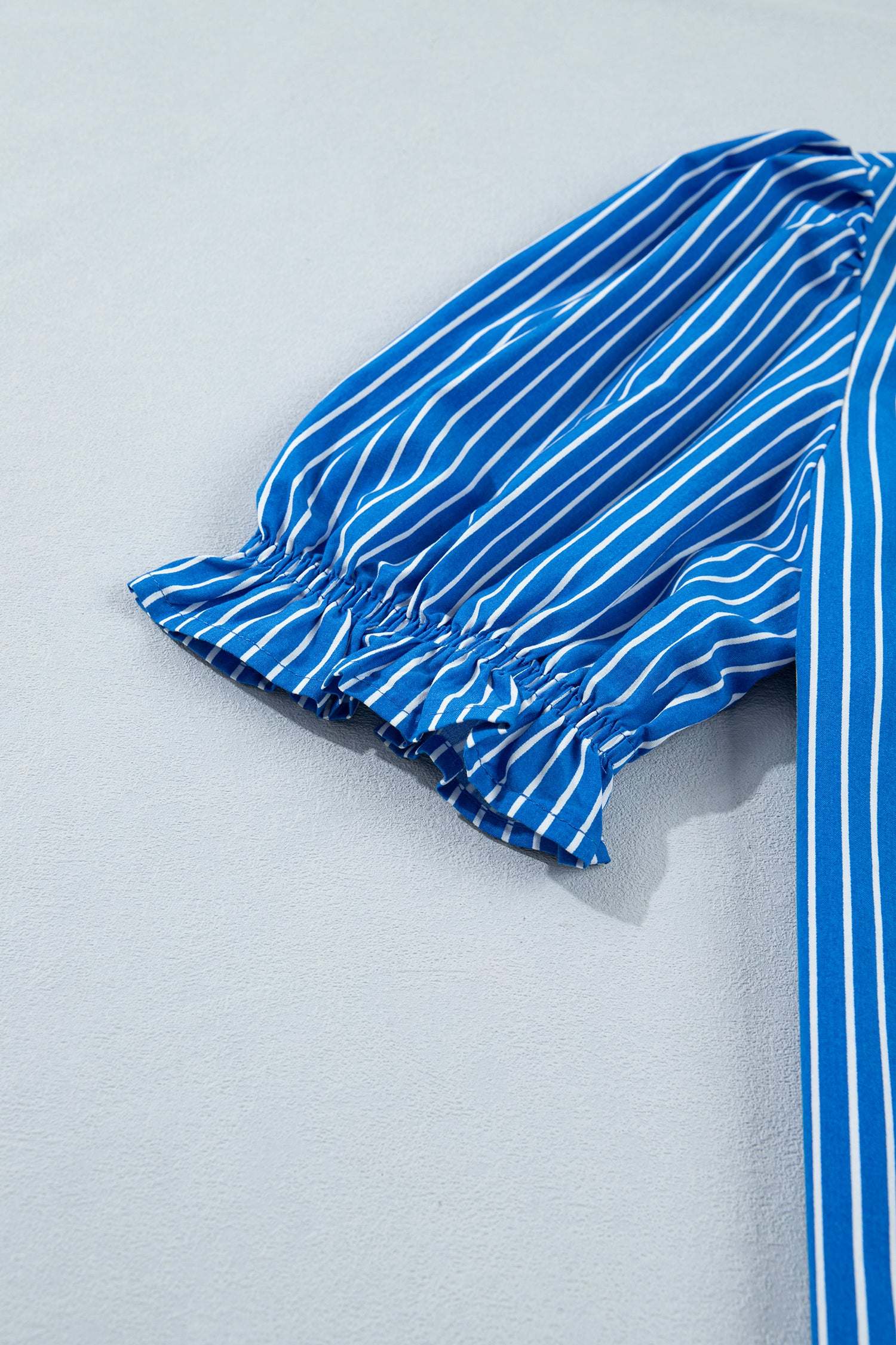 Stripe Button Front Blouse with Ruffles and Puff Sleeves