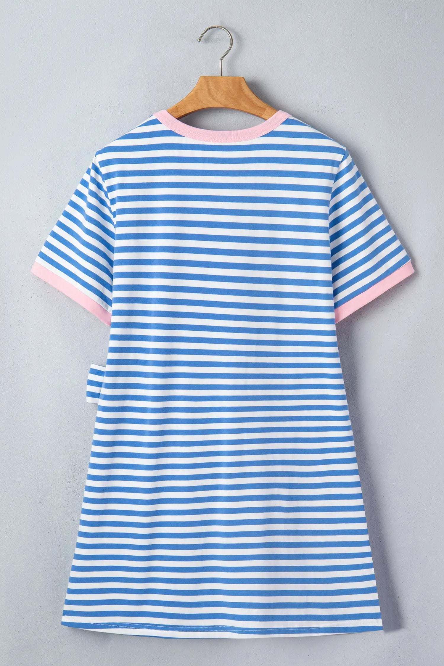 Dear-Lover Dropshipping Sky Blue Stripe Nautical Tie Contrast Trim Round Neck T Shirt Mini Dress - Dresses/T Shirt Dresses