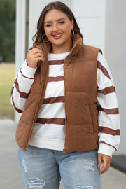 Corduroy Stand Neck Zipped Puffer Vest — women's everyday layering piece | J&H Apparel