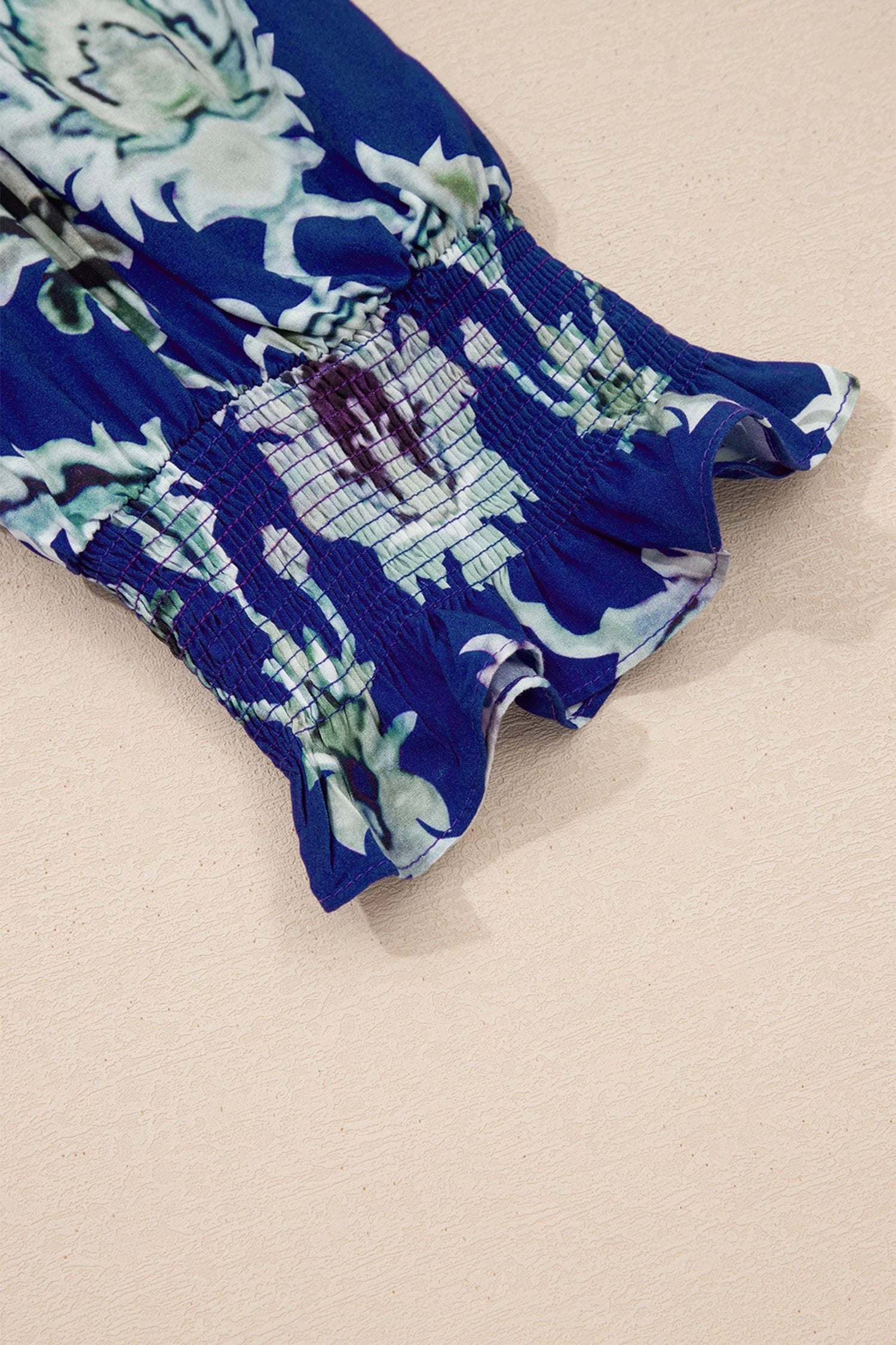blue wild floral print frilled collar half sleeve long dress for women casual everyday outfit