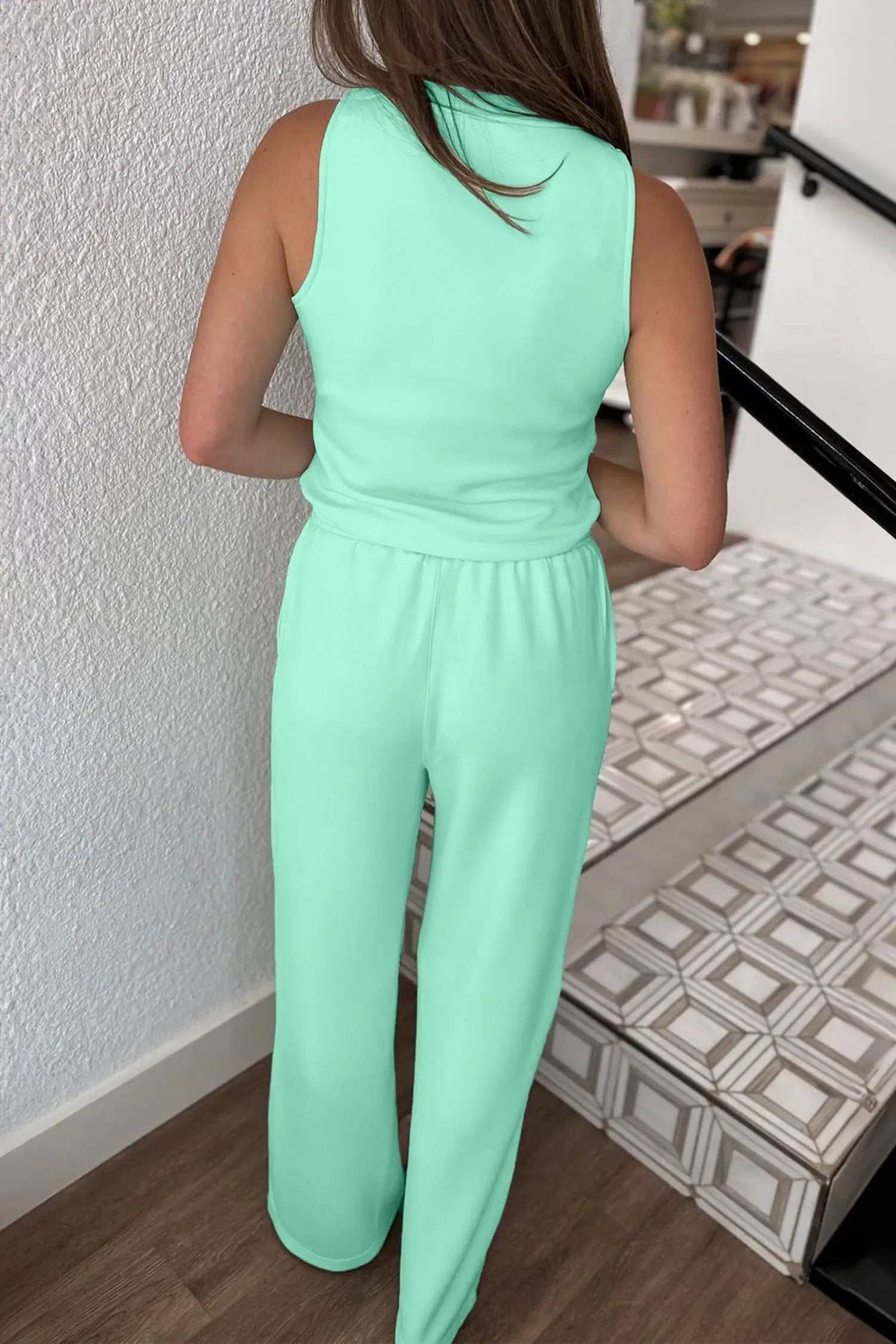 Two-Piece Matching Set with drawstring waist and wide-leg pants