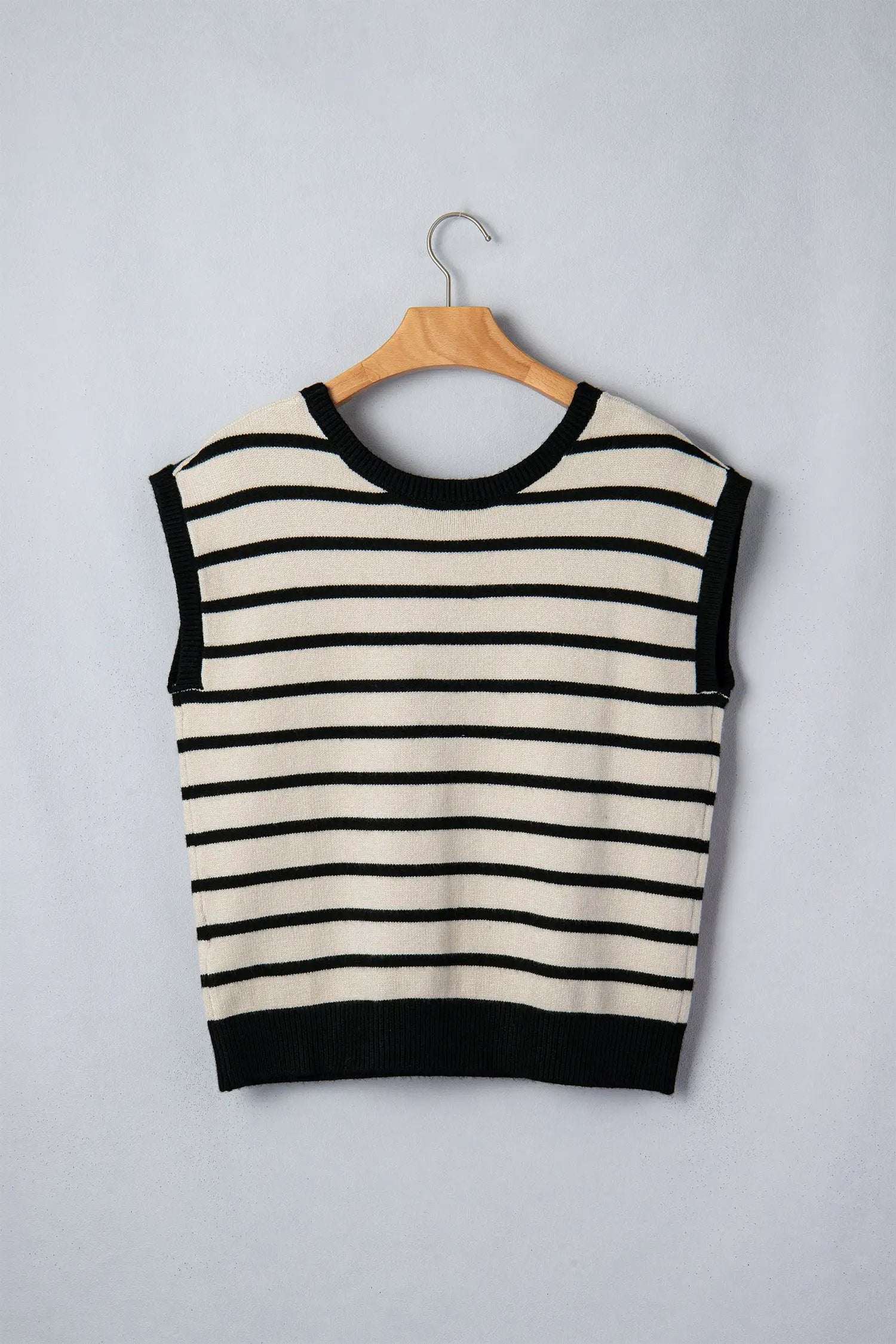 Dear-Lover Dropshipping Black Stripe Bow Applique Short Sleeve Sweater - Sweaters & Cardigans/Short Sleeve Sweaters