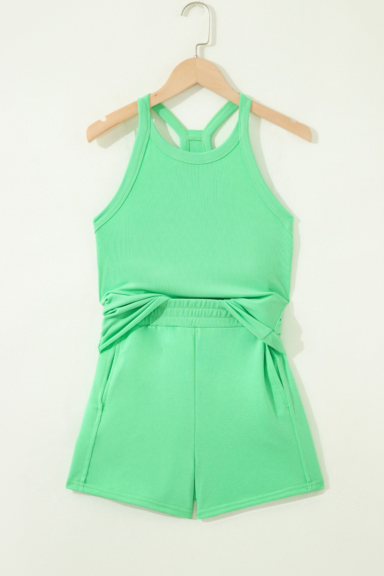 Ribbed Tank Top Shorts Set | Elastic High-Waist Outfit